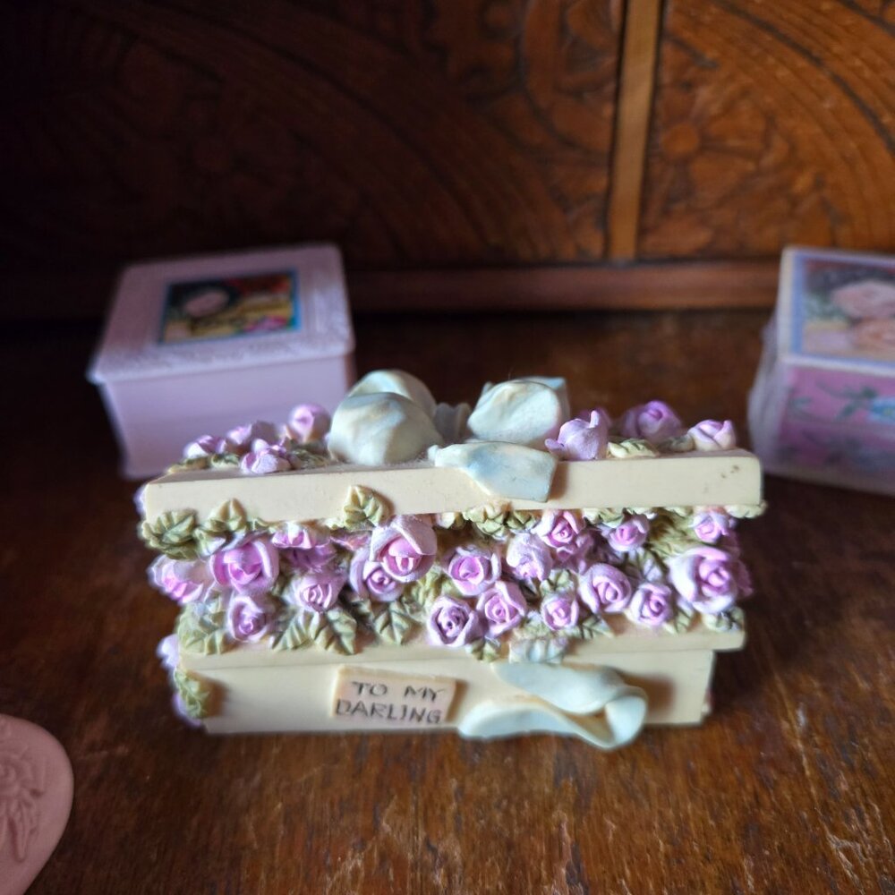 Vintage Box of Pink Roses Trinket Box Romantic Cottagecore Victorian Style